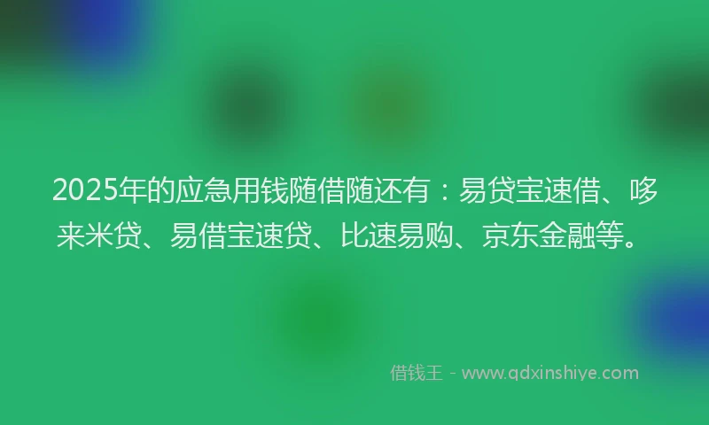 2025年的应急用钱随借随还有：易贷宝速借、哆来米贷、易借宝速贷、比速易购、京东金融等。