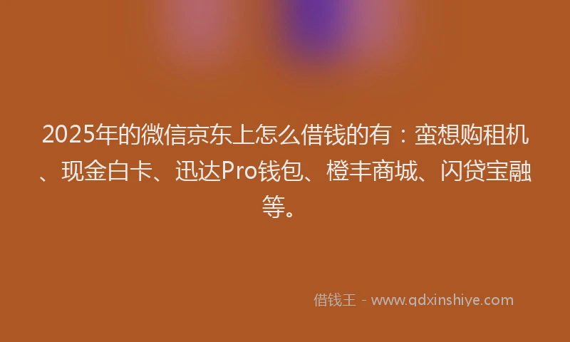 2025年的微信京东上怎么借钱的有：蛮想购租机、现金白卡、迅达Pro钱包、橙丰商城、闪贷宝融等。