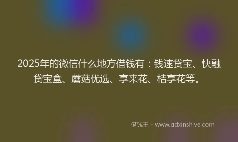 2025年的微信什么地方借钱有：钱速贷宝、快融贷宝盒、蘑菇优选、享来花、桔享花等。