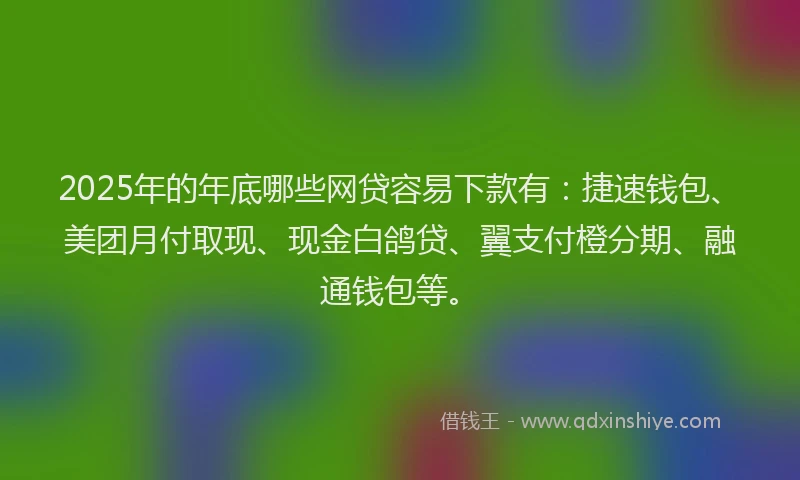 2025年的年底哪些网贷容易下款有：捷速钱包、美团月付取现、现金白鸽贷、翼支付橙分期、融通钱包等。