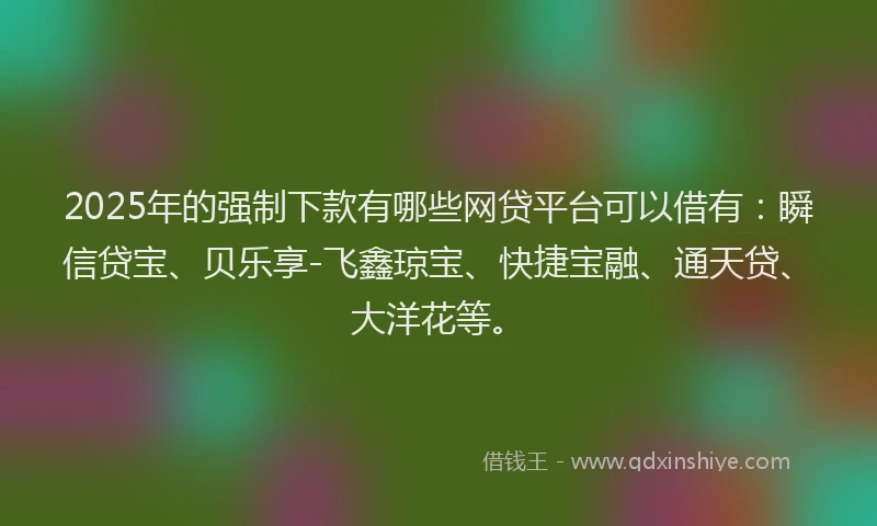 2025年的强制下款有哪些网贷平台可以借有：瞬信贷宝、贝乐享-飞鑫琼宝、快捷宝融、通天贷、大洋花等。