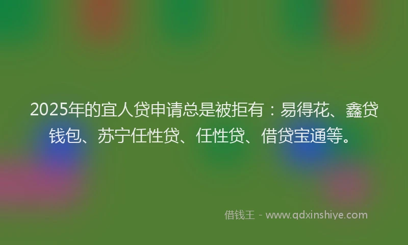 2025年的宜人贷申请总是被拒有：易得花、鑫贷钱包、苏宁任性贷、任性贷、借贷宝通等。