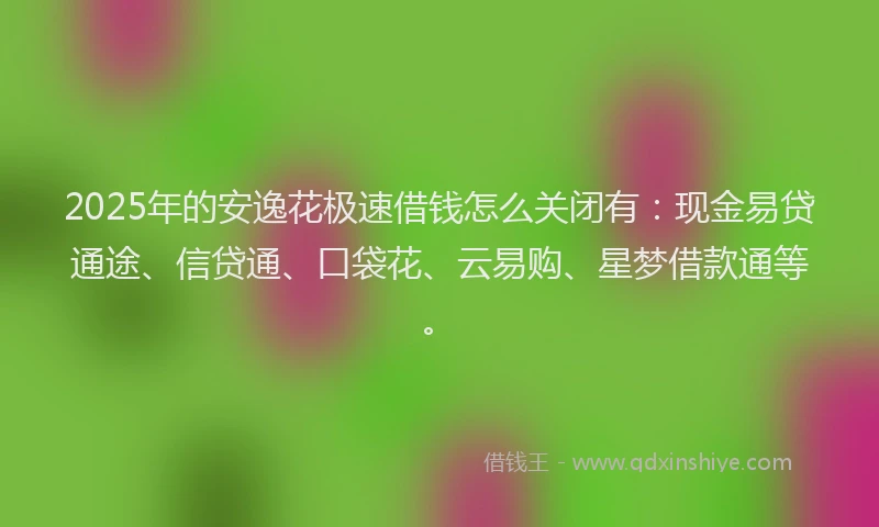 2025年的安逸花极速借钱怎么关闭有：现金易贷通途、信贷通、口袋花、云易购、星梦借款通等。