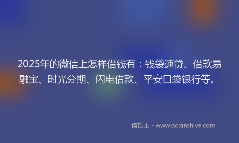 2025年的微信上怎样借钱有：钱袋速贷、借款易融宝、时光分期、闪电借款、平安口袋银行等。