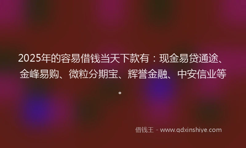 2025年的容易借钱当天下款有：现金易贷通途、金峰易购、微粒分期宝、辉誉金融、中安信业等。
