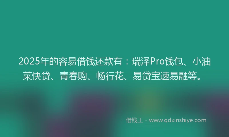 2025年的容易借钱还款有：瑞泽Pro钱包、小油菜快贷、青春购、畅行花、易贷宝速易融等。