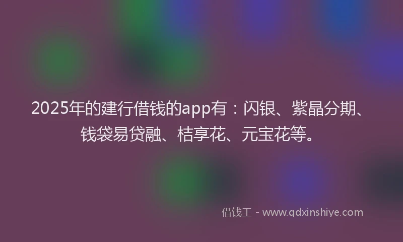 2025年的建行借钱的app有：闪银、紫晶分期、钱袋易贷融、桔享花、元宝花等。
