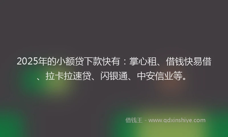 2025年的小额贷下款快有：掌心租、借钱快易借、拉卡拉速贷、闪银通、中安信业等。