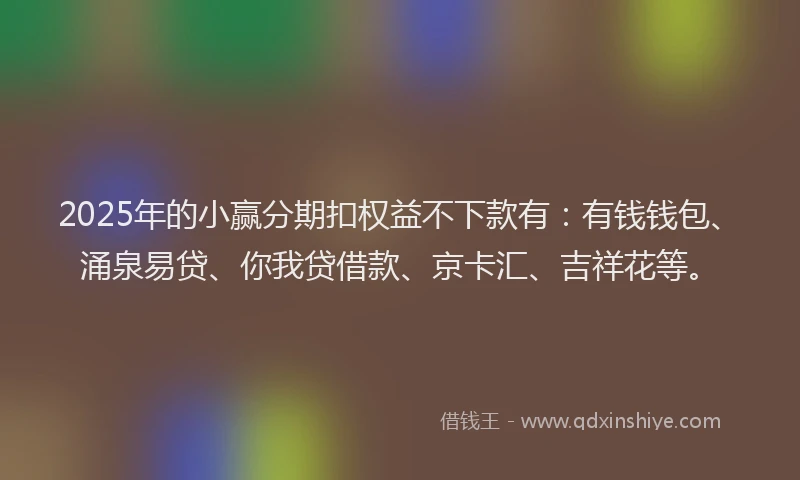 2025年的小赢分期扣权益不下款有：有钱钱包、涌泉易贷、你我贷借款、京卡汇、吉祥花等。