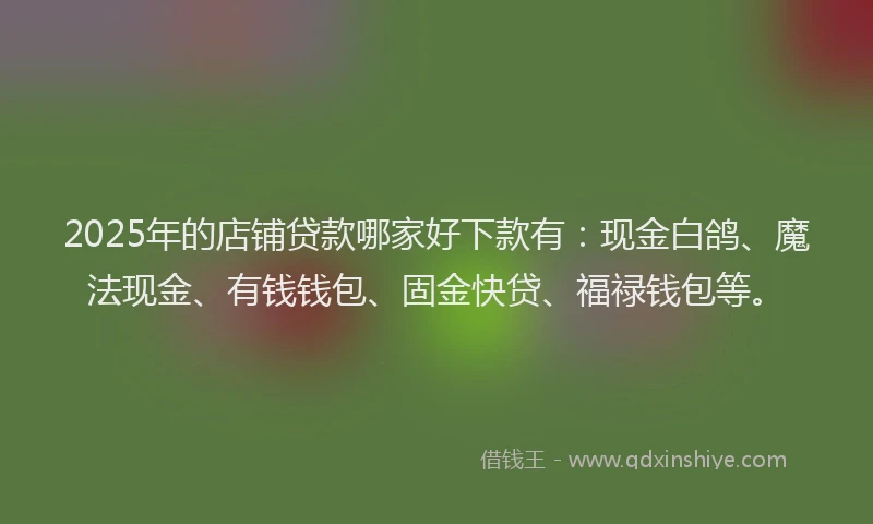 2025年的店铺贷款哪家好下款有：现金白鸽、魔法现金、有钱钱包、固金快贷、福禄钱包等。