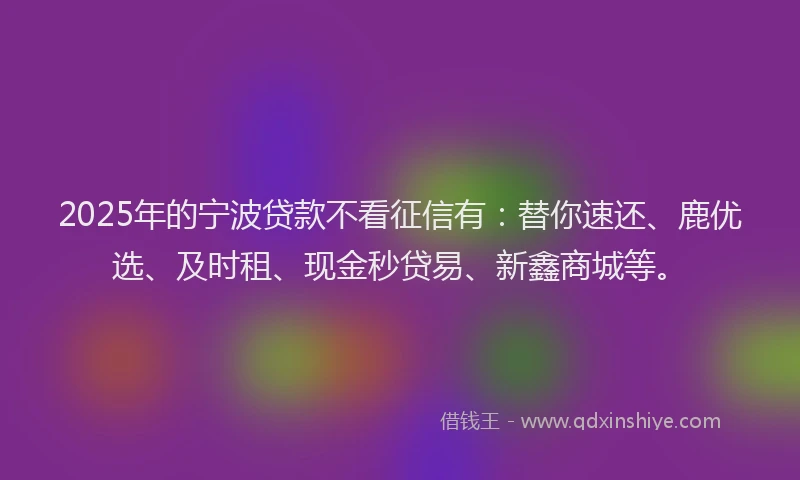 2025年的宁波贷款不看征信有：替你速还、鹿优选、及时租、现金秒贷易、新鑫商城等。