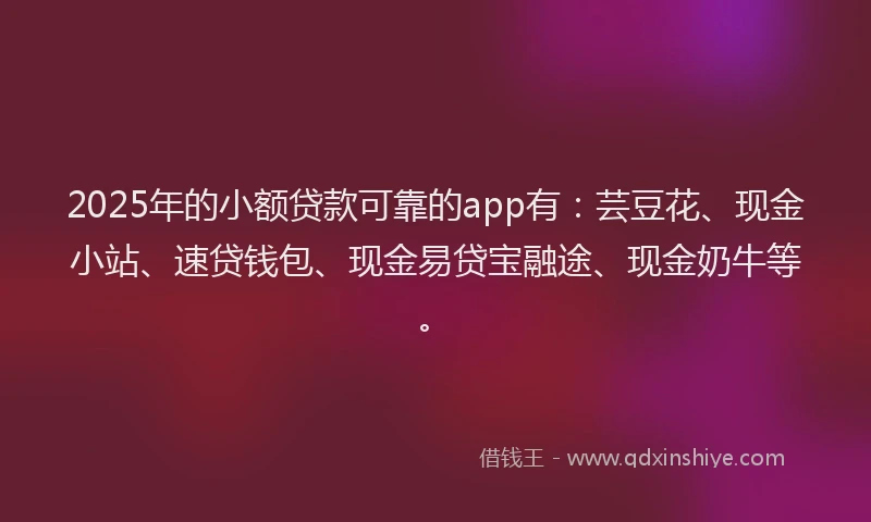 2025年的小额贷款可靠的app有：芸豆花、现金小站、速贷钱包、现金易贷宝融途、现金奶牛等。