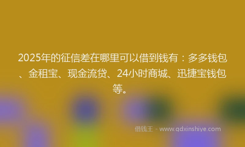 2025年的征信差在哪里可以借到钱有：多多钱包、金租宝、现金流贷、24小时商城、迅捷宝钱包等。