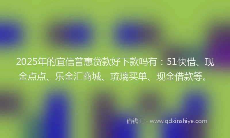 2025年的宜信普惠贷款好下款吗有：51快借、现金点点、乐金汇商城、琉璃买单、现金借款等。