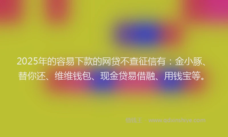2025年的容易下款的网贷不查征信有：金小豚、替你还、维维钱包、现金贷易借融、用钱宝等。