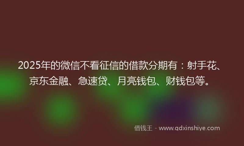 2025年的微信不看征信的借款分期有：射手花、京东金融、急速贷、月亮钱包、财钱包等。