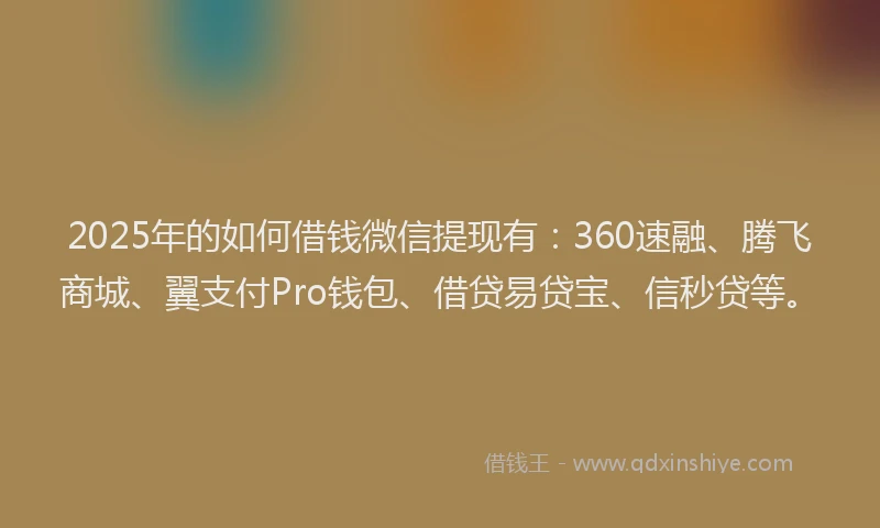 2025年的如何借钱微信提现有：360速融、腾飞商城、翼支付Pro钱包、借贷易贷宝、信秒贷等。
