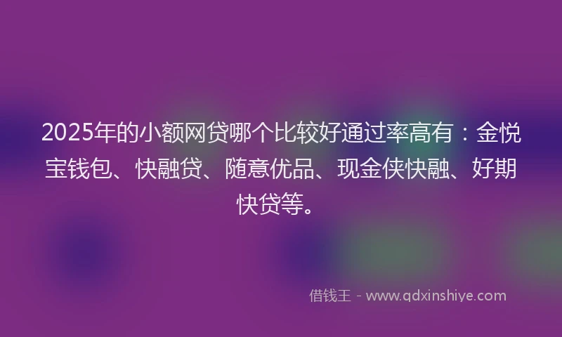 2025年的小额网贷哪个比较好通过率高有：金悦宝钱包、快融贷、随意优品、现金侠快融、好期快贷等。