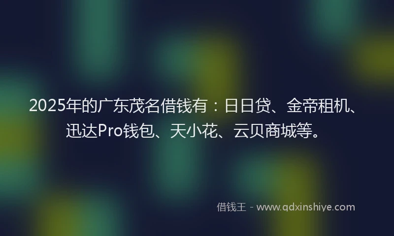 2025年的广东茂名借钱有：日日贷、金帝租机、迅达Pro钱包、天小花、云贝商城等。
