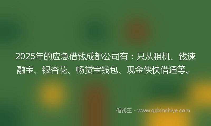 2025年的应急借钱成都公司有：只从租机、钱速融宝、银杏花、畅贷宝钱包、现金侠快借通等。