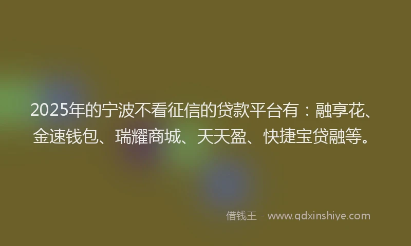 2025年的宁波不看征信的贷款平台有：融享花、金速钱包、瑞耀商城、天天盈、快捷宝贷融等。