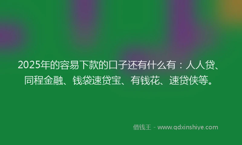 2025年的容易下款的口子还有什么有：人人贷、同程金融、钱袋速贷宝、有钱花、速贷侠等。
