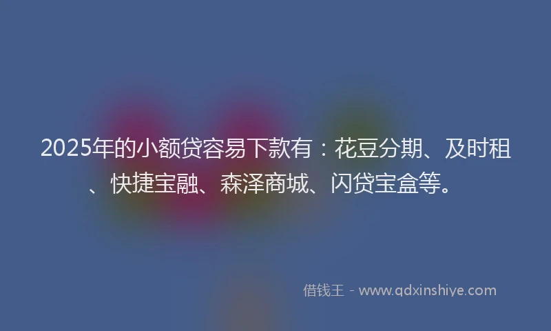 2025年的小额贷容易下款有：花豆分期、及时租、快捷宝融、森泽商城、闪贷宝盒等。