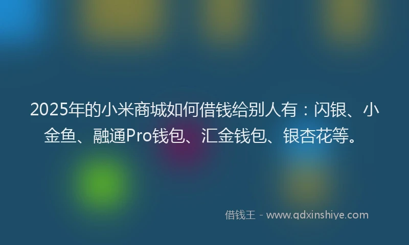 2025年的小米商城如何借钱给别人有：闪银、小金鱼、融通Pro钱包、汇金钱包、银杏花等。