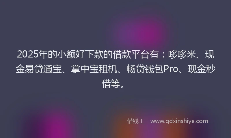 2025年的小额好下款的借款平台有：哆哆米、现金易贷通宝、掌中宝租机、畅贷钱包Pro、现金秒借等。