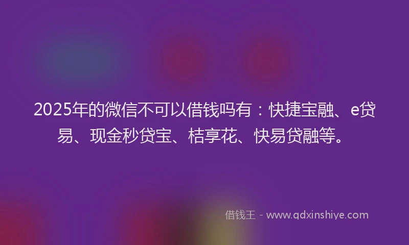 2025年的微信不可以借钱吗有：快捷宝融、e贷易、现金秒贷宝、桔享花、快易贷融等。