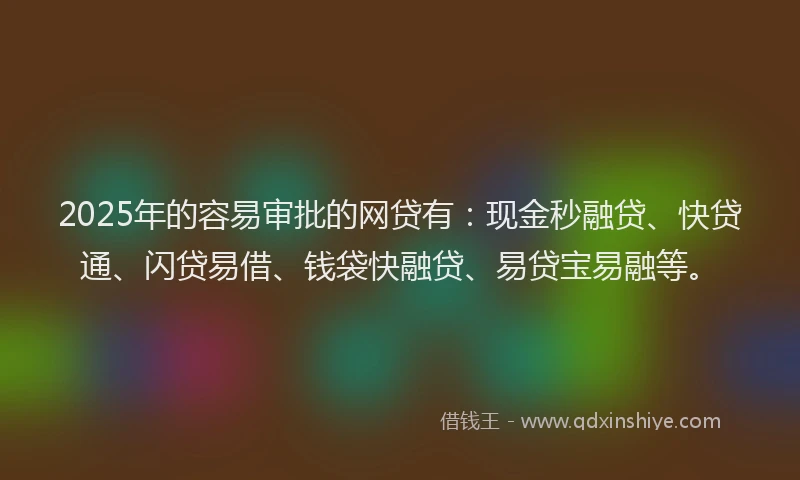 2025年的容易审批的网贷有：现金秒融贷、快贷通、闪贷易借、钱袋快融贷、易贷宝易融等。
