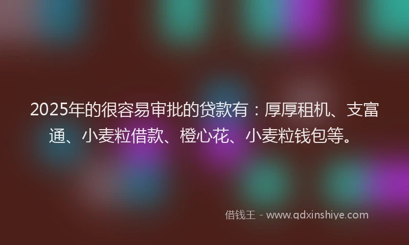 2025年的很容易审批的贷款有：厚厚租机、支富通、小麦粒借款、橙心花、小麦粒钱包等。