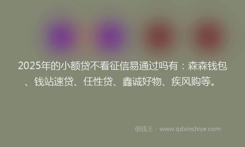 2025年的小额贷不看征信易通过吗有：森森钱包、钱站速贷、任性贷、鑫诚好物、疾风购等。