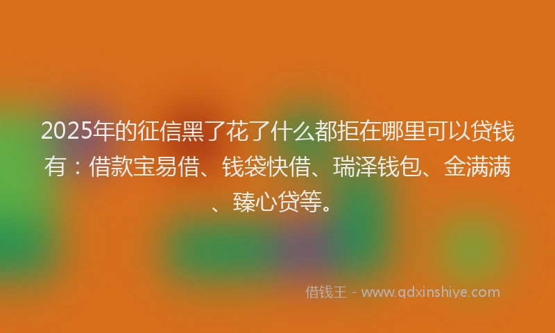 2025年的征信黑了花了什么都拒在哪里可以贷钱有：借款宝易借、钱袋快借、瑞泽钱包、金满满、臻心贷等。