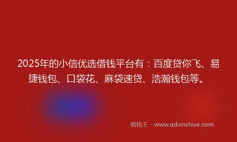 2025年的小信优选借钱平台有：百度贷你飞、易捷钱包、口袋花、麻袋速贷、浩瀚钱包等。