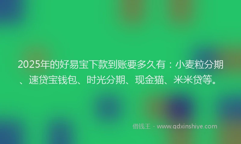 2025年的好易宝下款到账要多久有：小麦粒分期、速贷宝钱包、时光分期、现金猫、米米贷等。