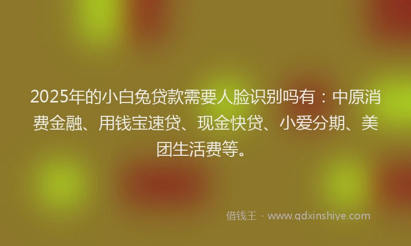 2025年的小白兔贷款需要人脸识别吗有：中原消费金融、用钱宝速贷、现金快贷、小爱分期、美团生活费等。