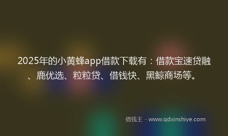 2025年的小黄蜂app借款下载有：借款宝速贷融、鹿优选、粒粒贷、借钱快、黑鲸商场等。