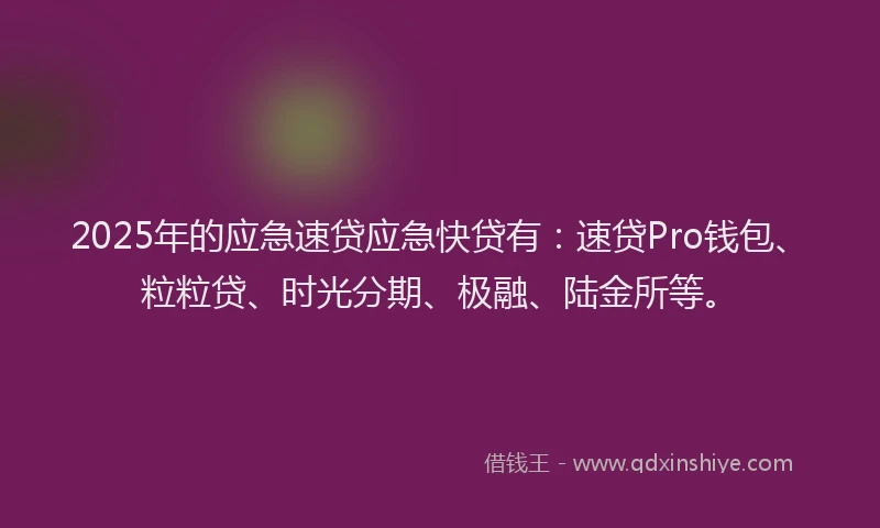 2025年的应急速贷应急快贷有：速贷Pro钱包、粒粒贷、时光分期、极融、陆金所等。
