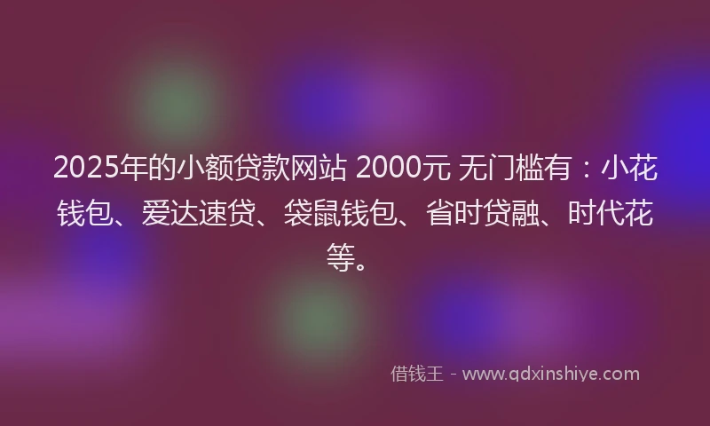 2025年的小额贷款网站 2000元 无门槛有：小花钱包、爱达速贷、袋鼠钱包、省时贷融、时代花等。