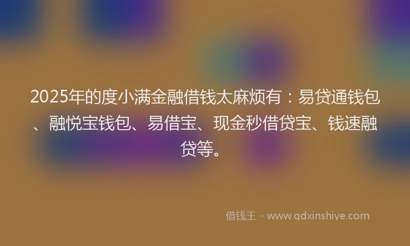 2025年的度小满金融借钱太麻烦有：易贷通钱包、融悦宝钱包、易借宝、现金秒借贷宝、钱速融贷等。
