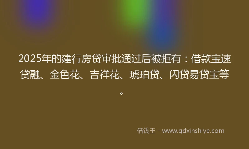 2025年的建行房贷审批通过后被拒有：借款宝速贷融、金色花、吉祥花、琥珀贷、闪贷易贷宝等。