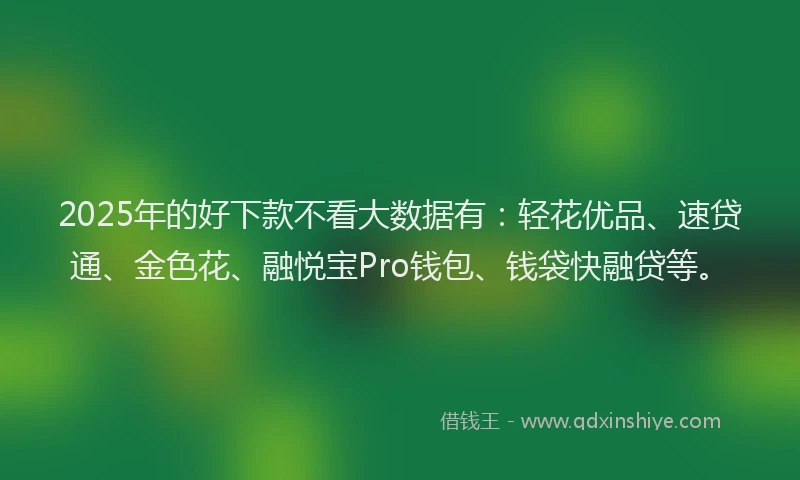 2025年的好下款不看大数据有：轻花优品、速贷通、金色花、融悦宝Pro钱包、钱袋快融贷等。