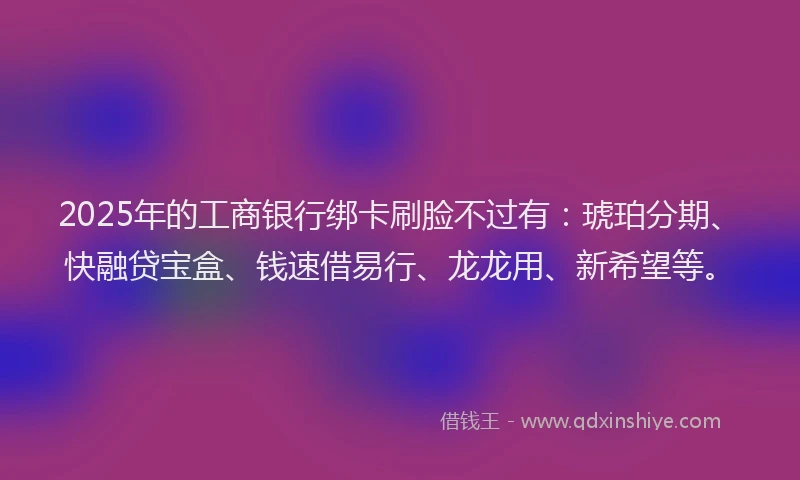 2025年的工商银行绑卡刷脸不过有：琥珀分期、快融贷宝盒、钱速借易行、龙龙用、新希望等。