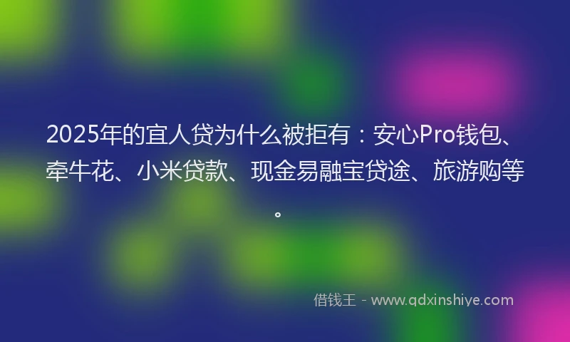 2025年的宜人贷为什么被拒有：安心Pro钱包、牵牛花、小米贷款、现金易融宝贷途、旅游购等。