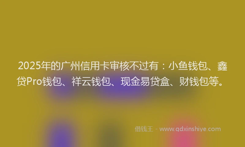2025年的广州信用卡审核不过有：小鱼钱包、鑫贷Pro钱包、祥云钱包、现金易贷盒、财钱包等。