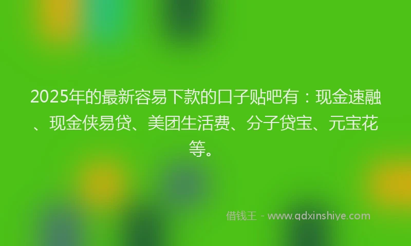 2025年的最新容易下款的口子贴吧有：现金速融、现金侠易贷、美团生活费、分子贷宝、元宝花等。