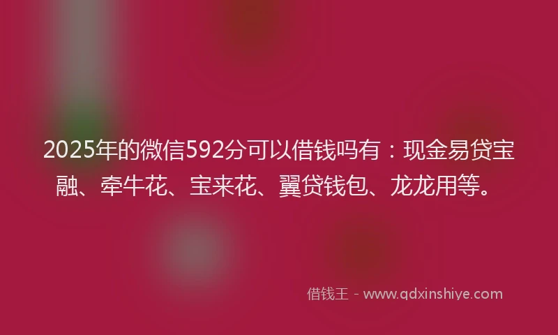 2025年的微信592分可以借钱吗有：现金易贷宝融、牵牛花、宝来花、翼贷钱包、龙龙用等。