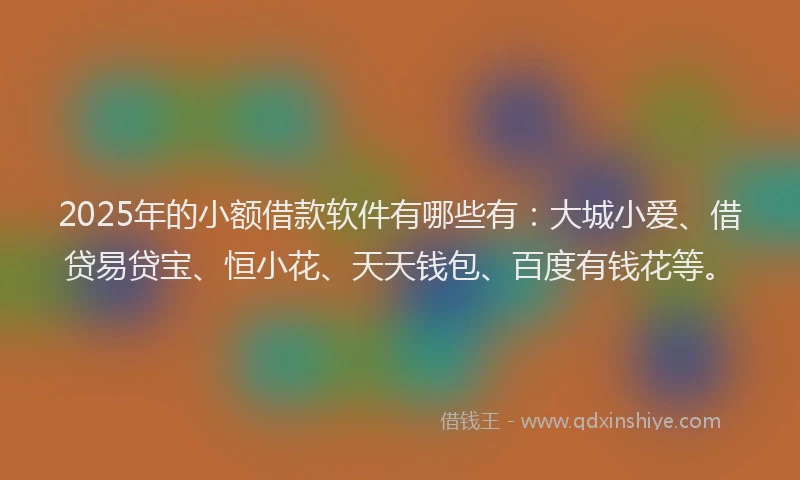 2025年的小额借款软件有哪些有：大城小爱、借贷易贷宝、恒小花、天天钱包、百度有钱花等。
