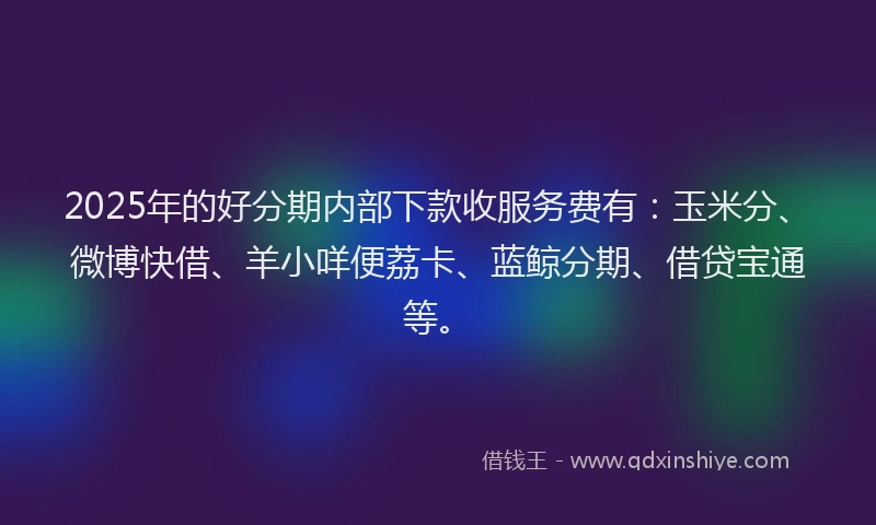2025年的好分期内部下款收服务费有：玉米分、微博快借、羊小咩便荔卡、蓝鲸分期、借贷宝通等。